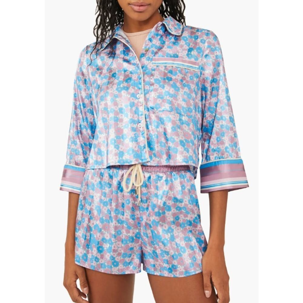 Intimately Free People Pillow Talk Satin Short Pajama Set Large EUC Loungewear